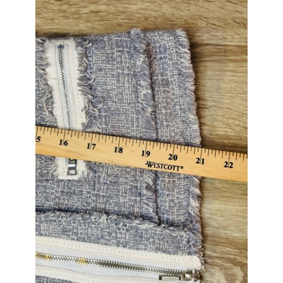 Rebecca Taylor Leather Tweed Jacket Shark Blue Grey White S - Picture 6 of 10